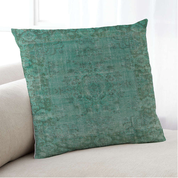Lifestyle Image of Mid-Century Modern Urban Square Mint Green Throw Pillow, 18 inch by 18 inch, pwurb1091