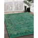 Mid-Century Modern Mint Green Oriental Rug in Family Room, urb1091