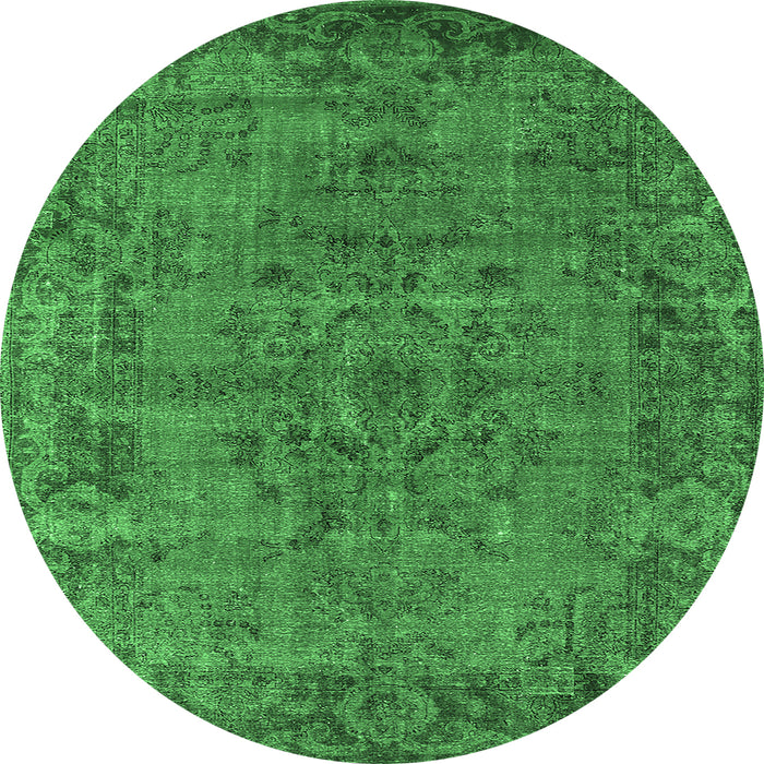 Round Machine Washable Oriental Emerald Green Industrial Area Rugs, wshurb1091emgrn