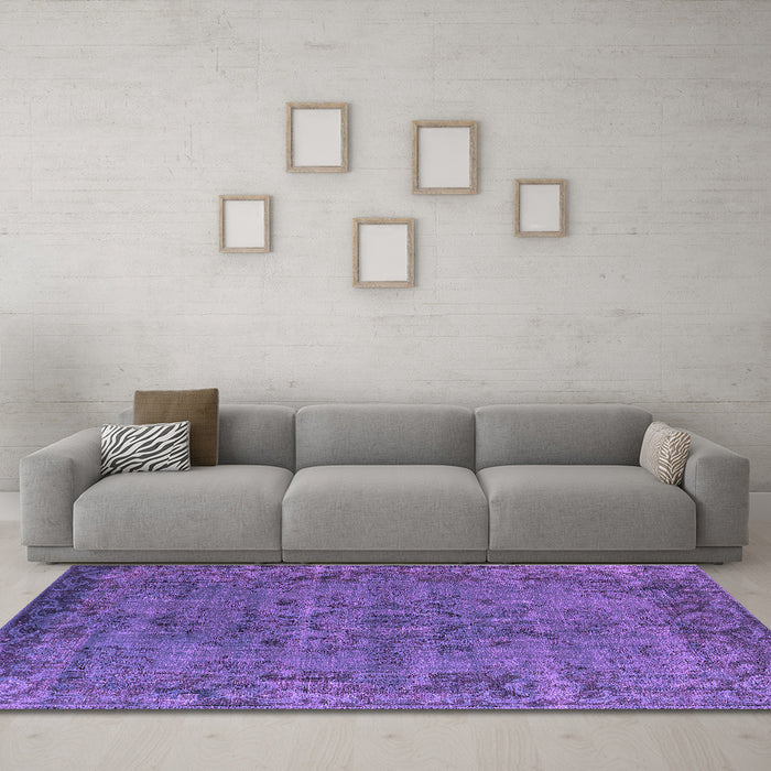 Machine Washable Oriental Purple Industrial Area Rugs in a Living Room, wshurb1091pur
