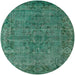 Round Mid-Century Modern Mint Green Oriental Rug, urb1091