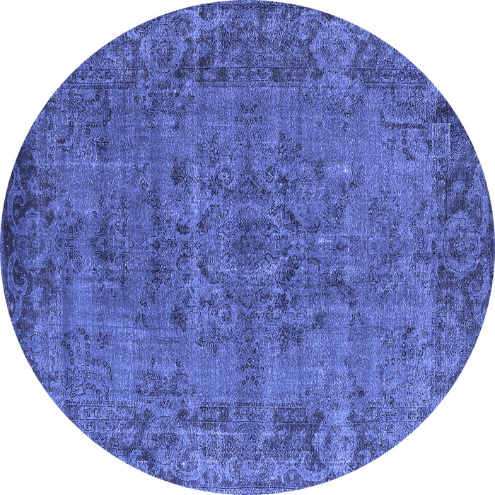Round Machine Washable Oriental Blue Industrial Rug, wshurb1091blu