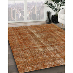 Mid-Century Modern Mahogany Brown Oriental Rug in Family Room, urb1092