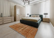 Mid-Century Modern Mahogany Brown Oriental Rug in a Bedroom, urb1092