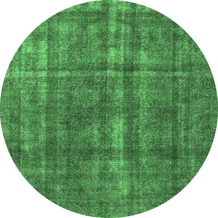 Round Machine Washable Oriental Emerald Green Industrial Area Rugs, wshurb1092emgrn
