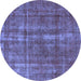 Round Machine Washable Oriental Blue Industrial Rug, wshurb1092blu