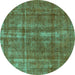 Round Machine Washable Oriental Turquoise Industrial Area Rugs, wshurb1092turq