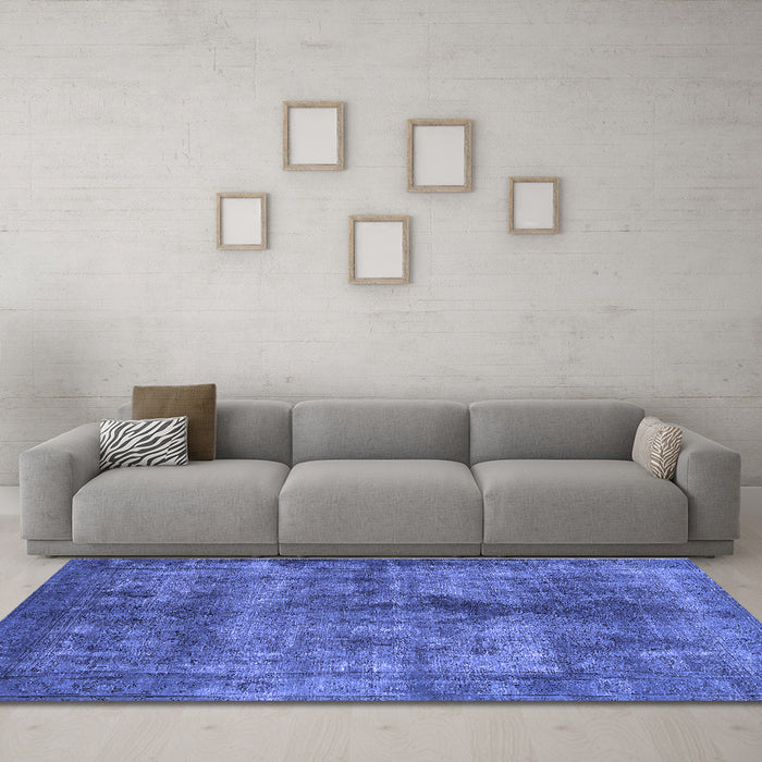 Machine Washable Oriental Blue Industrial Rug in a Living Room, wshurb1093blu