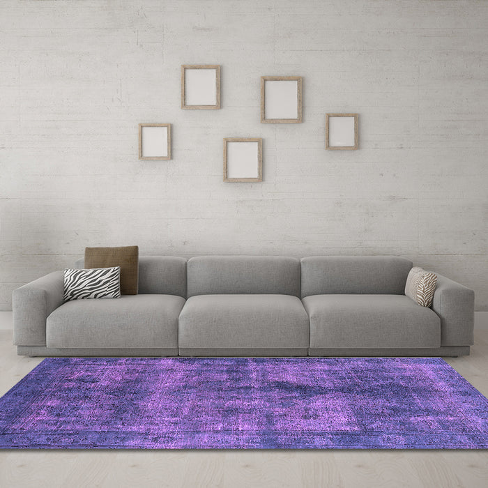Machine Washable Oriental Purple Industrial Area Rugs in a Living Room, wshurb1093pur