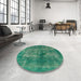 Round Mid-Century Modern Sea Green Oriental Rug in a Office, urb1093