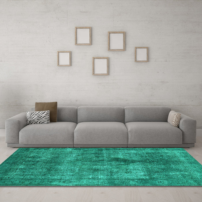 Machine Washable Oriental Turquoise Industrial Area Rugs in a Living Room,, wshurb1093turq