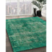 Mid-Century Modern Sea Green Oriental Rug in Family Room, urb1093