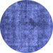 Round Machine Washable Oriental Blue Industrial Rug, wshurb1093blu