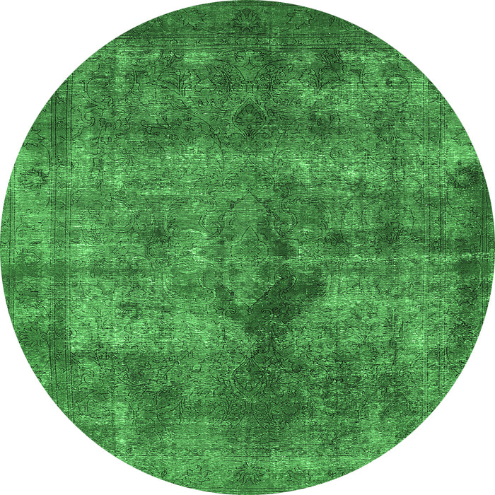 Round Machine Washable Oriental Emerald Green Industrial Area Rugs, wshurb1093emgrn