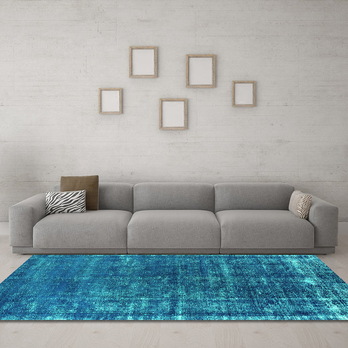 Machine Washable Oriental Turquoise Industrial Area Rugs in a Living Room,, wshurb1094turq