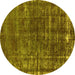 Round Machine Washable Oriental Yellow Industrial Rug, wshurb1094yw