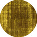 Round Machine Washable Oriental Yellow Industrial Rug, wshurb1095yw