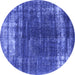 Round Machine Washable Oriental Blue Industrial Rug, wshurb1095blu