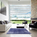 Square Mid-Century Modern Sapphire Blue Oriental Rug in a Living Room, urb1095