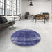 Round Machine Washable Industrial Modern Sapphire Blue Rug in a Office, wshurb1095