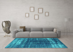 Machine Washable Oriental Turquoise Industrial Area Rugs in a Living Room,, wshurb1095turq