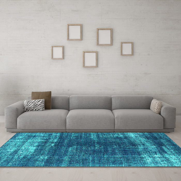 Machine Washable Oriental Turquoise Industrial Area Rugs in a Living Room,, wshurb1095turq
