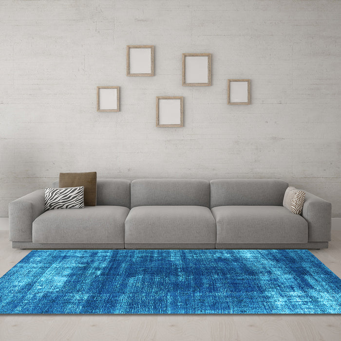 Machine Washable Oriental Light Blue Industrial Rug in a Living Room, wshurb1095lblu