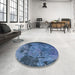 Round Mid-Century Modern Blue Oriental Rug in a Office, urb1096