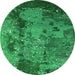 Round Machine Washable Oriental Green Industrial Area Rugs, wshurb1096grn