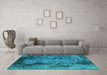 Machine Washable Oriental Turquoise Industrial Area Rugs in a Living Room,, wshurb1096turq