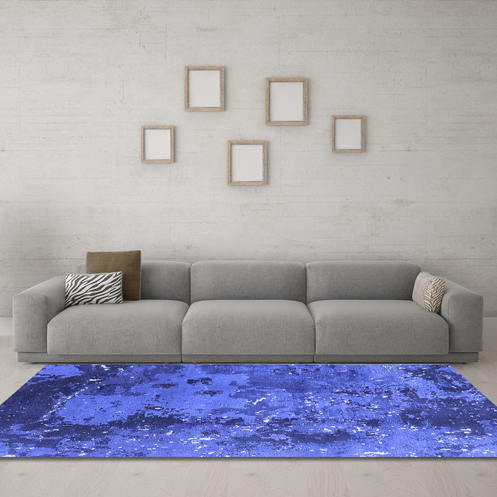 Machine Washable Oriental Blue Industrial Rug in a Living Room, wshurb1096blu