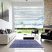 Square Mid-Century Modern Sapphire Blue Oriental Rug in a Living Room, urb1097