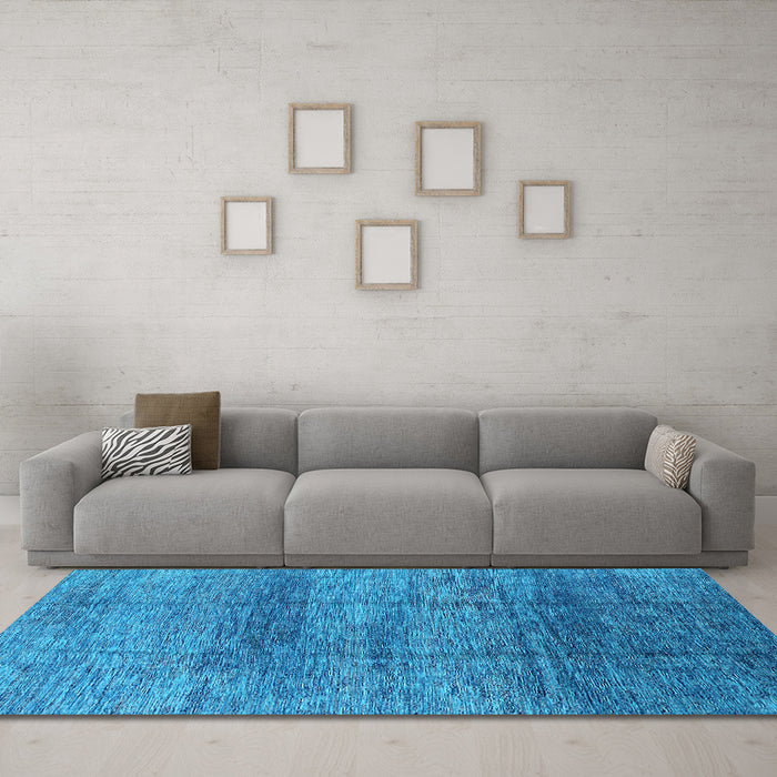 Machine Washable Oriental Light Blue Industrial Rug in a Living Room, wshurb1097lblu