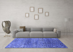 Machine Washable Oriental Blue Industrial Rug in a Living Room, wshurb1097blu