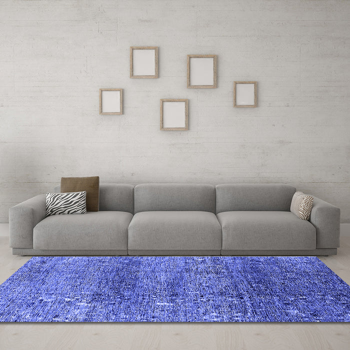 Machine Washable Oriental Blue Industrial Rug in a Living Room, wshurb1097blu