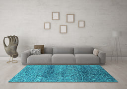Machine Washable Oriental Turquoise Industrial Area Rugs in a Living Room,, wshurb1097turq