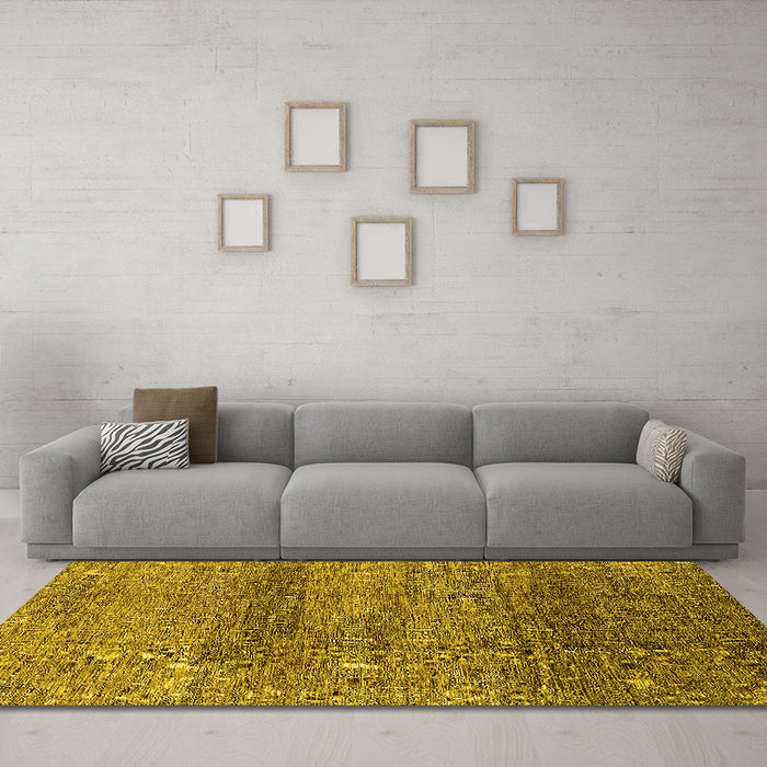 Machine Washable Oriental Yellow Industrial Rug in a Living Room, wshurb1097yw