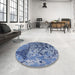 Round Machine Washable Industrial Modern Sapphire Blue Rug in a Office, wshurb1098