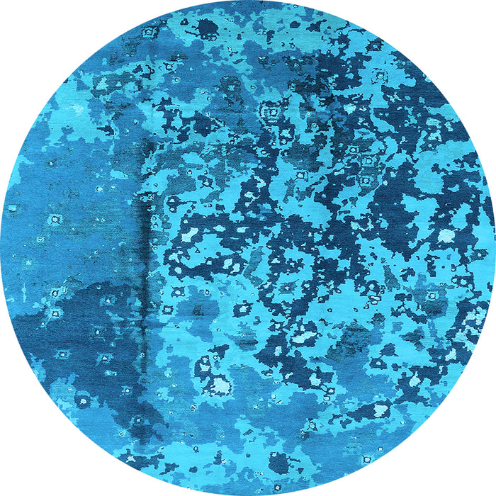 Round Machine Washable Oriental Light Blue Industrial Rug, wshurb1098lblu