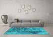 Machine Washable Oriental Turquoise Industrial Area Rugs in a Living Room,, wshurb1098turq