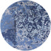 Round Mid-Century Modern Sapphire Blue Oriental Rug, urb1098