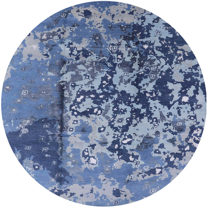 Round Machine Washable Industrial Modern Sapphire Blue Rug, wshurb1098