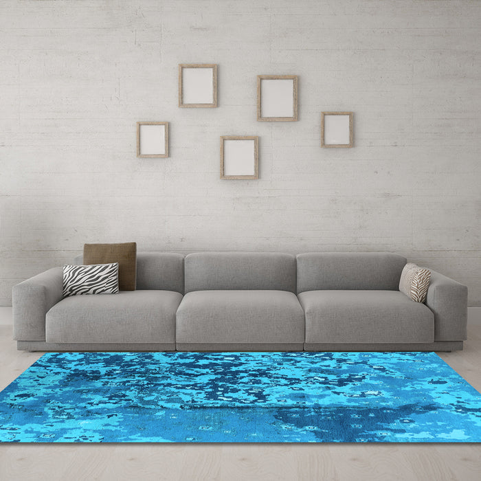 Machine Washable Oriental Light Blue Industrial Rug in a Living Room, wshurb1098lblu