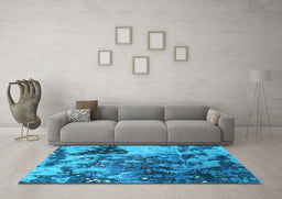 Machine Washable Oriental Light Blue Industrial Rug in a Living Room, wshurb1099lblu