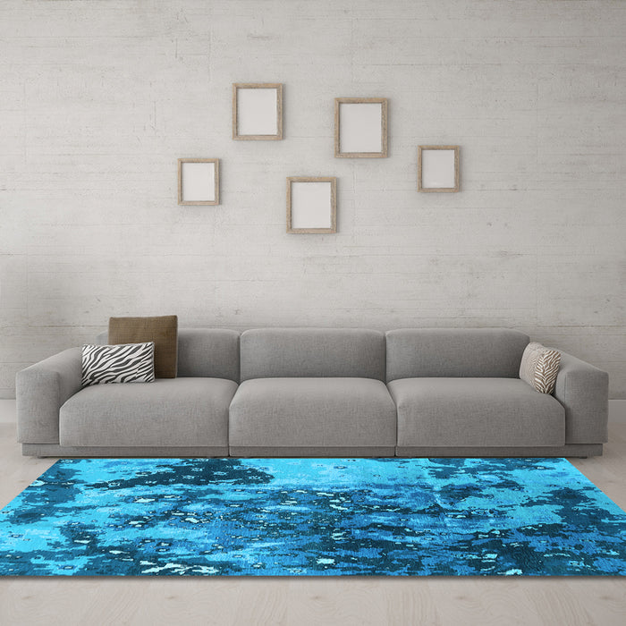 Machine Washable Oriental Light Blue Industrial Rug in a Living Room, wshurb1099lblu