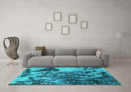 Machine Washable Oriental Turquoise Industrial Area Rugs in a Living Room,, wshurb1099turq