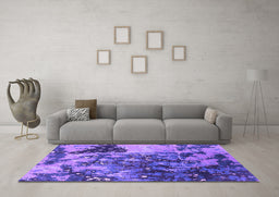 Machine Washable Oriental Purple Industrial Area Rugs in a Living Room, wshurb1099pur
