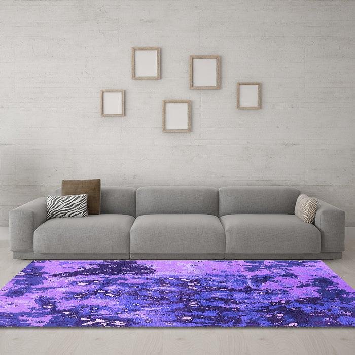 Machine Washable Oriental Purple Industrial Area Rugs in a Living Room, wshurb1099pur