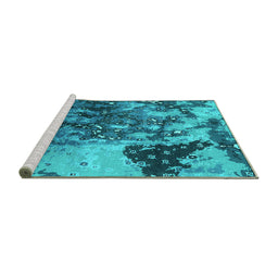 Sideview of Machine Washable Oriental Turquoise Industrial Area Rugs, wshurb1099turq