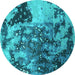 Round Oriental Turquoise Industrial Rug, urb1099turq